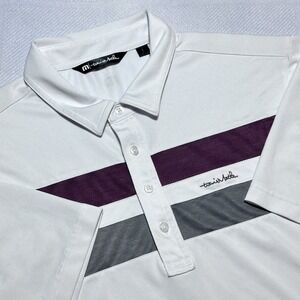 Travis Mathew Golf Polo Mens Large White Chest Stripe Performance Jersey Knit
